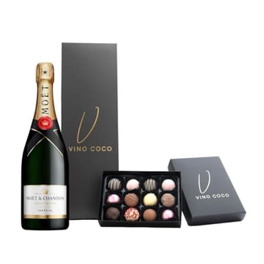 Vino Coco Moët & Chandon Champagne Gift Set | Moët & Chandon Impérial Brut Champagne Gift Set with 12 Luxury Chocolate Truffles - 12.5% ABV