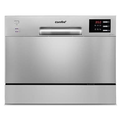 COMFEE' Table Top Dishwasher with 6 Place Settings, Mini Countertop Dishwasher for Small Families, Couples, LED display, Delay Start, 47dB Quiet Noise, Silver
