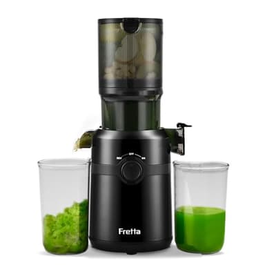 Cold Press Juicer Machines,Fretta Slow Masticating Juicer with 108mm &1.0L Hopper for Whole Fruits and Vegetables,200W Self Feeding High Yield Juice Extractor,BPA Free Tritan, (Black)