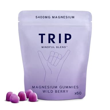 TRIP Magnesium Gummies, Wild Berry, 5400mg Magnesium Citrate per Pack, 90mg x 60 Gummies, Highly Absorbable, Electrolyte Balance, Plant-Powered, Sugar-Free & 3rd Party Tested