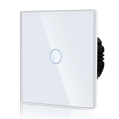 BSEED Touch Light Switch,Standard Touch Sensitive bathroom Switchs,Tempered Glass Panel with LED Backlight, No Neutral Wire Needed,1 Gang 1 Way,White 86mm