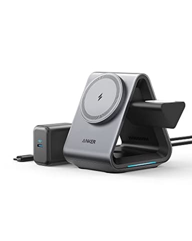 MagSafe Charger, Anker MagGo Charger (3-in-1 Station), MFi-Certified 15W Max Fast Charging, Compatible with iPhone 16/15/14/13/12, Apple Watch S8/7/6, AirPods 3/Pro (30W USB-C Charger Included)