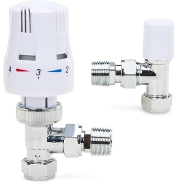 Reeds Thermostatic Radiator Valve TRV with Lockshield White Chrome 15mm x 1/2 inch