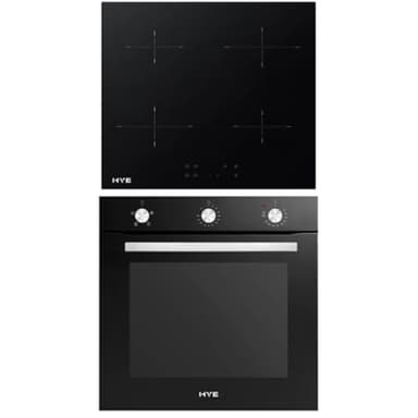 HYE Built In Electric Oven & Induction Hob - 60cm Electric Oven, 4 Zone Induction Hob, Simple & Intuitive Controls, Sleek Black Finish, Perfect For Modern Homes - C01BI60S22