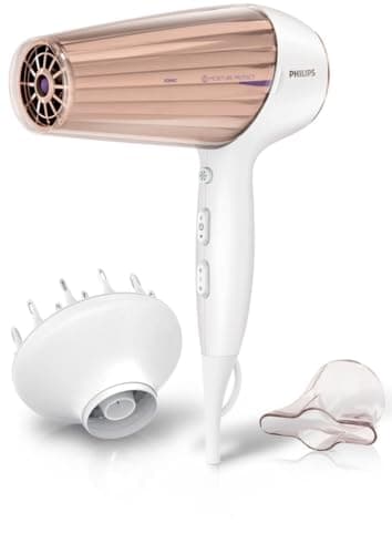 Philips DryCare Prestige Hair Dryer with MoistureProtect Sensor HP8280/00, 2300 W Hair Dryer, Ionization Function, 6 Blower and Temperature Levels, Includes Diffuser & Styling Nozzle, Hair Dryer White/Rose Gold