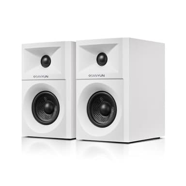 Sanyun SW203 4.0 Computer Speakers - 60W 4-Way DSP Control 3D Immersive Sound - 3" Carbon Fiber Woofer & 20mm Silk Dome Tweeter - 24bit DAC USB/Bluetooth 5.4/AUX - Studio-Grade Audio (Pair, White)