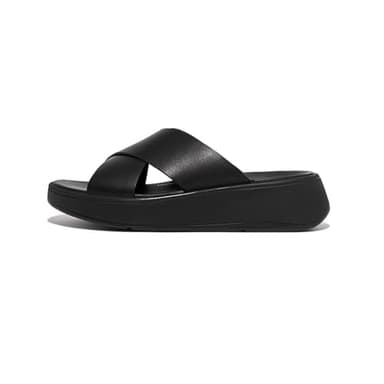 Fitflop Women's F-Mode Leather Flatform Cross Slides Wedge Sandal, All Black, 6.5 UK