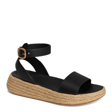 Fitflop Women's F-Mode Espadrille Leather Flatform A/Strap Sandals, Black, 6 UK
