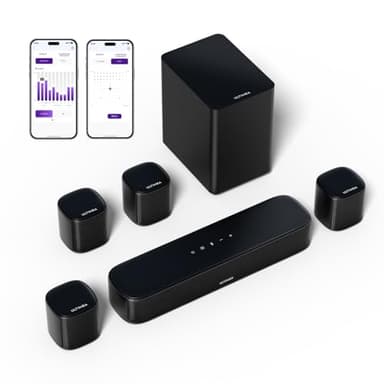 ULTIMEA 7.1ch Virtual Surround Sound Bar, Sound Bar for Smart TV with 4 Surround Speakers, Peak Power 330W, Surround Sound System for TV, App Control, Soundbar with Subwoofer, OPT/AUX/BT, Aura A40