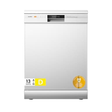 COMFEE' Dishwasher Freestanding with 13 Place Settings, New Upgraded Full Size Dishwasher 60cm Width, CDWPF1301PWD-UK, Auto Door Open Drying, Quick Wash, Hygiene Wash, Delay Start, Half Load -White