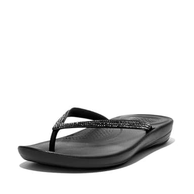 Fitflop Women's IQUSHION Sparkle Flip Flops, Black, 5 UK