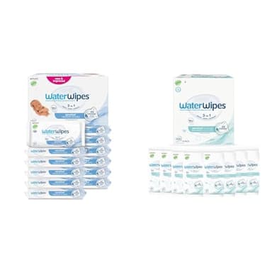 Bundle of WaterWipes Sensitive+ Newborn & Baby Wipes, 720 Count (12 Packs)+ WaterWipes Sensitive+ On The Go Wipes, 224 Count (8 Packs), 3-In-1 Cleans, Cares, Protects, 99.9% Water, Unscented Wet Wipes
