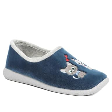 Pavers Wide Fit Soft Full Cat Slippers - Navy Size 8