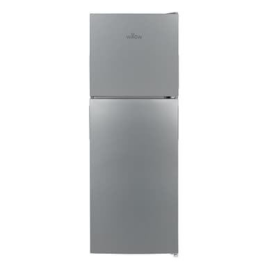 Willow WTM138S 138L Small Fridge Freezer with Adjustable Thermostat, Top Mount Slimline Fridge Freezer, Mark Proof Finish - Silver