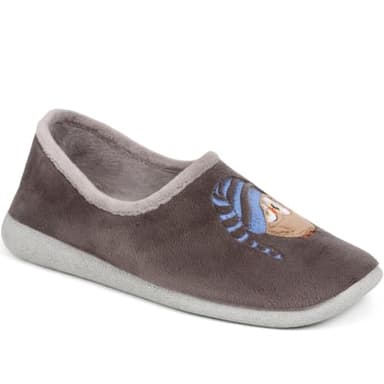 Pavers Women's Novelty Slippers in Grey with Owl Adorned Design - Wide Fit Lounge Home Shoes - Comfortable Ladies Indoor Footwear - Size UK 6 / EU 39