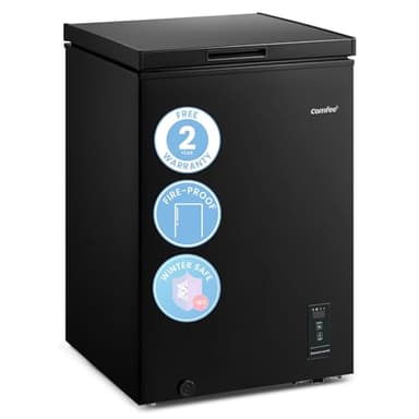 COMFEE' RCC100BL2(E) 99L Freestanding Chest Freezer with Digital Temperature Control, 4 Star Freezer Rating, Suitable for Outbuildings, Garages and Sheds, Black