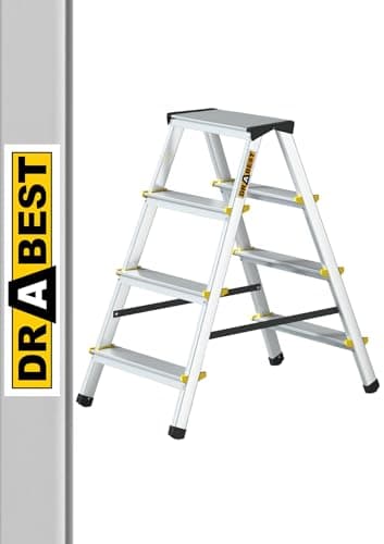 Drabest PRO SERIES LADDERS 2x4-Step Aluminum Double-Sided Household Ladder 150 KG –Aluminum Step Ladder – Ladders Multi Purpose – Folding Step Ladder – 44 x 87 x 16 cm