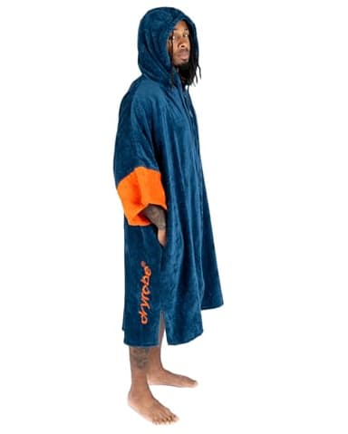 Dryrobe® Full Zip Organic Towel Swim Robe - Long Sleeve Hooded Surf Poncho Changing Robe - 100% Organic Cotton - for Swimming, Beach, Surfing - Large - Deep Sea Blue