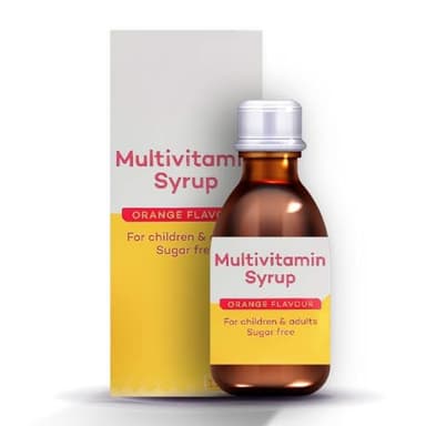 Multivitamin Syrup 150ml Sugar Free Orange Flavour Daily Vitamin Supplement with Vitamins A, C, D, E, K & B Complex for Children & Adults