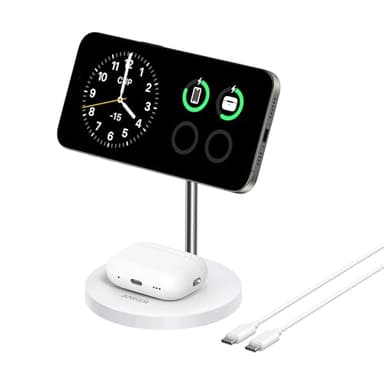 Anker MagGo 2-in-1 Wireless Charging Station, MagSafe Charger Compatible, Qi2 Certified 15W Wireless Stand, Apple Watch Charger for iPhone 16/15/14 Series, AirPods (No AC Adapter)