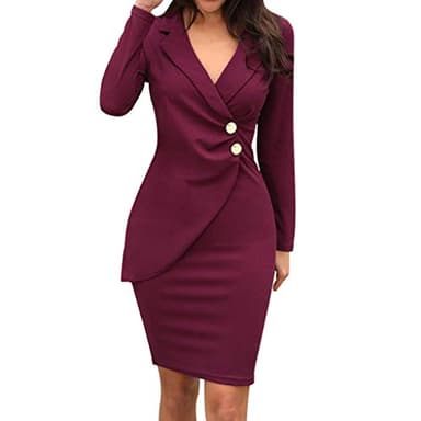 Women Dresses Promotion Sale Clearance,Women Solid Turn Down Neck Long Sleeve Buttons Bodycon Casaul Work Formal Dress Plus Size Dress UK Size