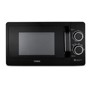 Tower T24042BLK Manual Microwave with Sleek Mirror Door, 800W, 20L, Black & Chrome