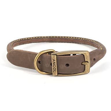 Ancol Timberwolf Bonded Thread Leather Round Dog Collar - Sable - Soft Leather Design with Antique Gold Buckle - Ideal for Long Haired Dogs - 35-43cm Size 4