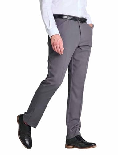 Farah Men's Frogmouth Pocket Formal Flat Front Trousers with Easy Care Non-Iron Finish & Gripper Waistband Grey 32W / 31L