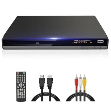 HD DVD Player for TV, All Region Free DVD Player CD Player for Home with HDMI/AV Output USB Input, Plays All Regions/Formats, Breakpoint Memory, 1080P HD Compact DVDs Player Perfect for Family Movies