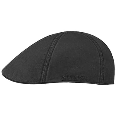 Stetson Texas Cotton Flat Cap with UV Protection 40+ - Cotton Peaked Ivy Cap - Solid-Color Cap for Spring/Summer Black XL (60-61 cm)