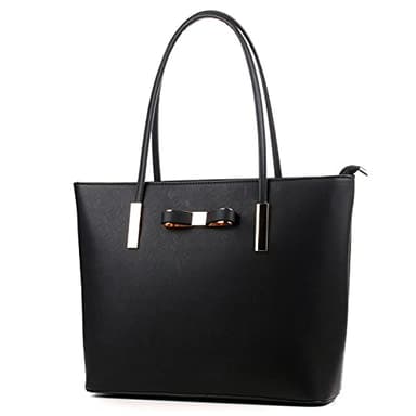 Wedmay 16 Inch Large Tote Bag for Women - PU Leather Laptop Handbag with Zip Compartments, Water-Repellent Black Shopper Bag for Work, School, Travel & Daily Commute