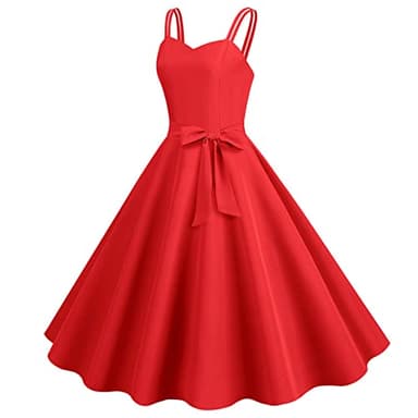 Generisch 2025 Women's Casual Sleeveless 1950s Housewife Evening Party Evening Dress Women's Dresses Dress with Belt Elegant, red, M