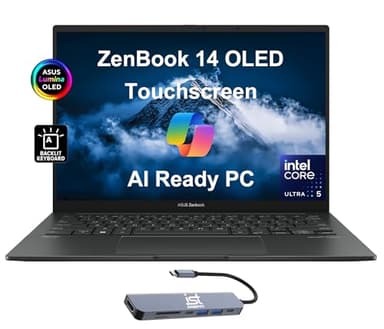ASUS ZenBook 14 OLED Q415 Business Laptop (14" FHD+ Touchscreen, Intel 14-Core Ultra 5 125H (> i7-1360P), 8GB DDR5 RAM, 512GB SSD) AI PC, 15-Hr Long Battery Life, FHD Webcam, Win 11 Home w/AI Copilot