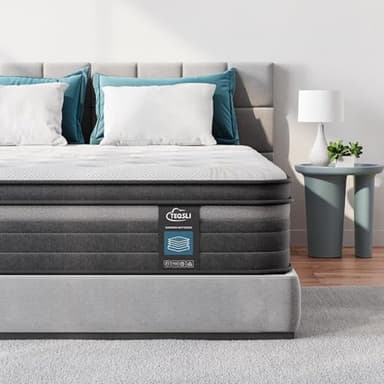 TeQsli Gel Individually Pocket Sprung Super King Mattress 6FT with Soft Fabric, 10 Inch Hybrid Mattress Super King for Pressure & Back Pain Relief, Medium Firm -180x200x25cm