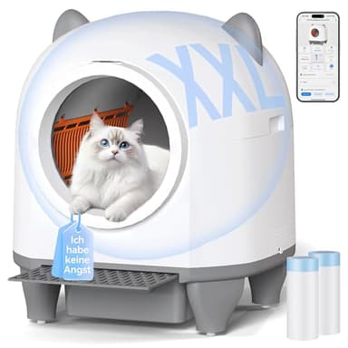 Devoko Self-Cleaning Pet Litter Box with Cute Cat Ears, Automatic XXL Enclosed Tray, Remote Control, Large Space, Safety & Odour Control, 90L Electric Litter Box for Multiple Cats