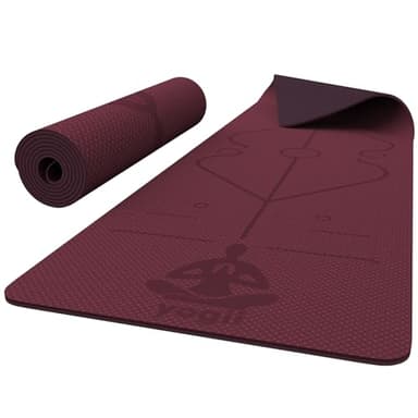 Yogii Yoga Mat - Non-Slip 6mm Thick TPE & Travel-friendly Yoga Mat - Perfect for Home & Gym Exercise Fitness & Pilates - With Laser Alignment Guides for Men & Women
