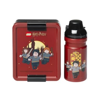 LEGO LUNCH SET - Harry Potter Gryffindor Design, 390ml Bottle & Lunch Box for Kids & Adults, Dishwasher Safe, Perfect for Meals on The Go, Red & Grey