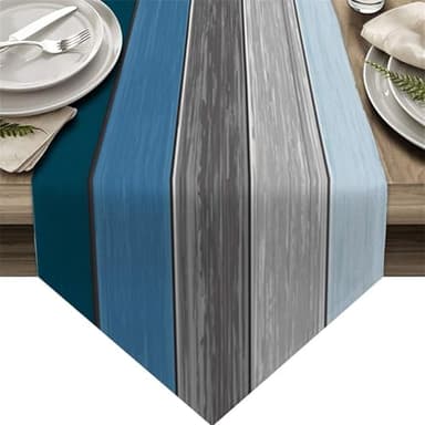 FANSU Table Runner, Gradient Stripes Table Runners for Dining Table, Linen Autumn Table Runner, Washable Non-slip Table Runners for Holiday Party Christmas Decorations (33x120cm,Navy)