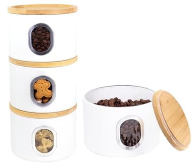 LENAK Tea Coffee Sugar Canister Set, Stackable Airtight Food Storage, Kitchen Storage Containers, Jars Tin With Transparent Window (White)