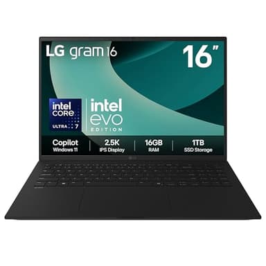 LG gram 16Z90T - 16 Inch 2.5K IPS Ultra-Lightweight Laptop, Intel Core Ultra 7 255H - EVO Edition, 16GB RAM, 1TB SSD, Windows 11 Home, gram Hybrid AI, Copilot, Black (2025)