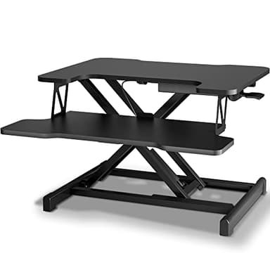 BONTEC Standing Desk Converter, 55cm Height Adjustable Standing Desk Riser with Keyboard Tray Deep Sit-Stand Desk for Laptop, Monitor Up to 15kg