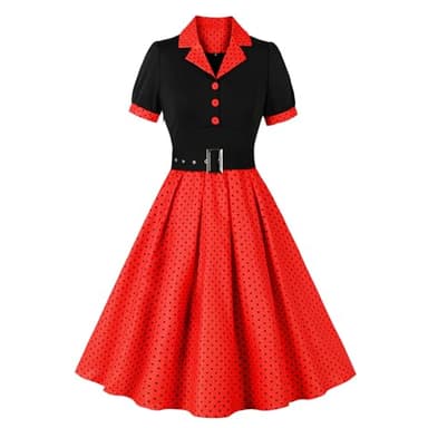 Wellwits Women's Plus Size Polka Dots Cocktail 1950s Vintage Blazer Dress Red 2XL