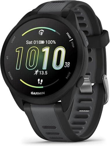 Garmin [Renewed Forerunner 165, Easy to Use Lightweight GPS Running Smartwatch, AMOLED, Advanced Training, Insights and Features,Safety and Tracking, Up to 11 days Battery Life, Black/Slate (Renewed)