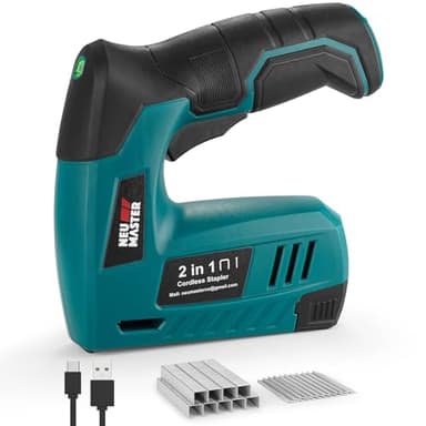 NEU MASTER Cordless Staple Gun - Small 4V Power Upholstery Staplers, 2 in 1 Stapler & Nailer with Micro USB Cable,1000pcs Each Staples/Nails, Ideal for Light DIY Project of Crafts,Upholstery,Repair