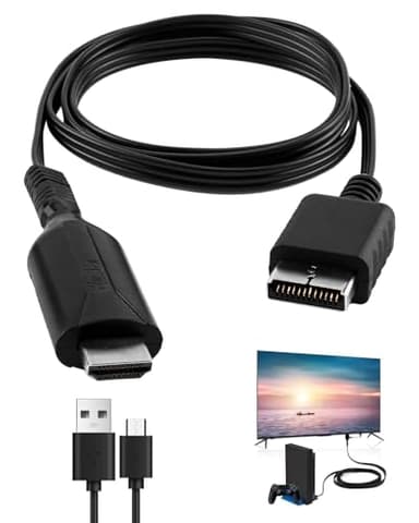 KeyQueen PS1/PS2 to HDMI Adapter Cable, PS2 to HDMI Converter Cord, HD Video Audio Multimedia Interface Cable Link Connector Supports 720P/1080P Output for PS1/PS2 Game Consoles Projector Monitor TV