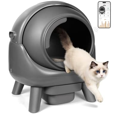 Thihome Self Cleaning Cat Litter Tray with APP Control, Anti-Pinch Automatic Cat Litter Tray with Safety Protection, Scoop Free Smart Robot Litter Box for Multiple Cats Households, Includes Waste Bags