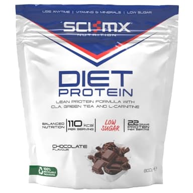 SCI-MX Diet Whey Protein Powder + Vitamins & Green Tea, CLA & L-Carnitine - Chocolate • Low Sugar • 22g Protein + 110 Calories per Serving • 800g