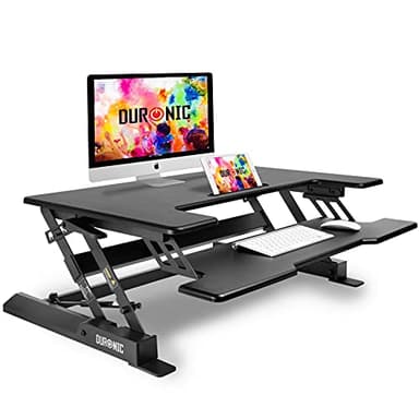 Duronic Standing Desk Converter DM05D1 BK Adjustable Sit Stand Desks Workstation Wood Height Adjusting Sitting Riser for Office Table PC Laptops Computer Monitor Screen Keyboard and Mouse