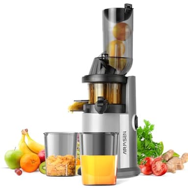 AIRMSEN Juicer Machines Cold Press Slow Juicer for Fruits and Vegetables with 82mm Wide Feed Chute for Whole Fruit Juicing Quiet & Efficient BPA-Free Powerful Motor Easy to Clean - Silver