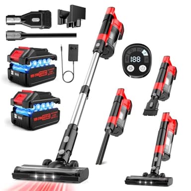 Cordless Vacuum Cleaner,700W 60KPa/70 Mins Stick Vacuum with 2*4000mAh Detachable Batteries, 6-IN-1 Handheld Vacuum Cleaner with Anti-Tangle Brush,LED Display,Upright Vacuums for Pet Hair/Carpet/Floor